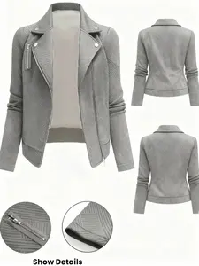 Women's Plus Size Casual Jacket, New Arrival Lapel Long Sleeve Zipper Design, Autumn Winter Fashion Outerwear for Women