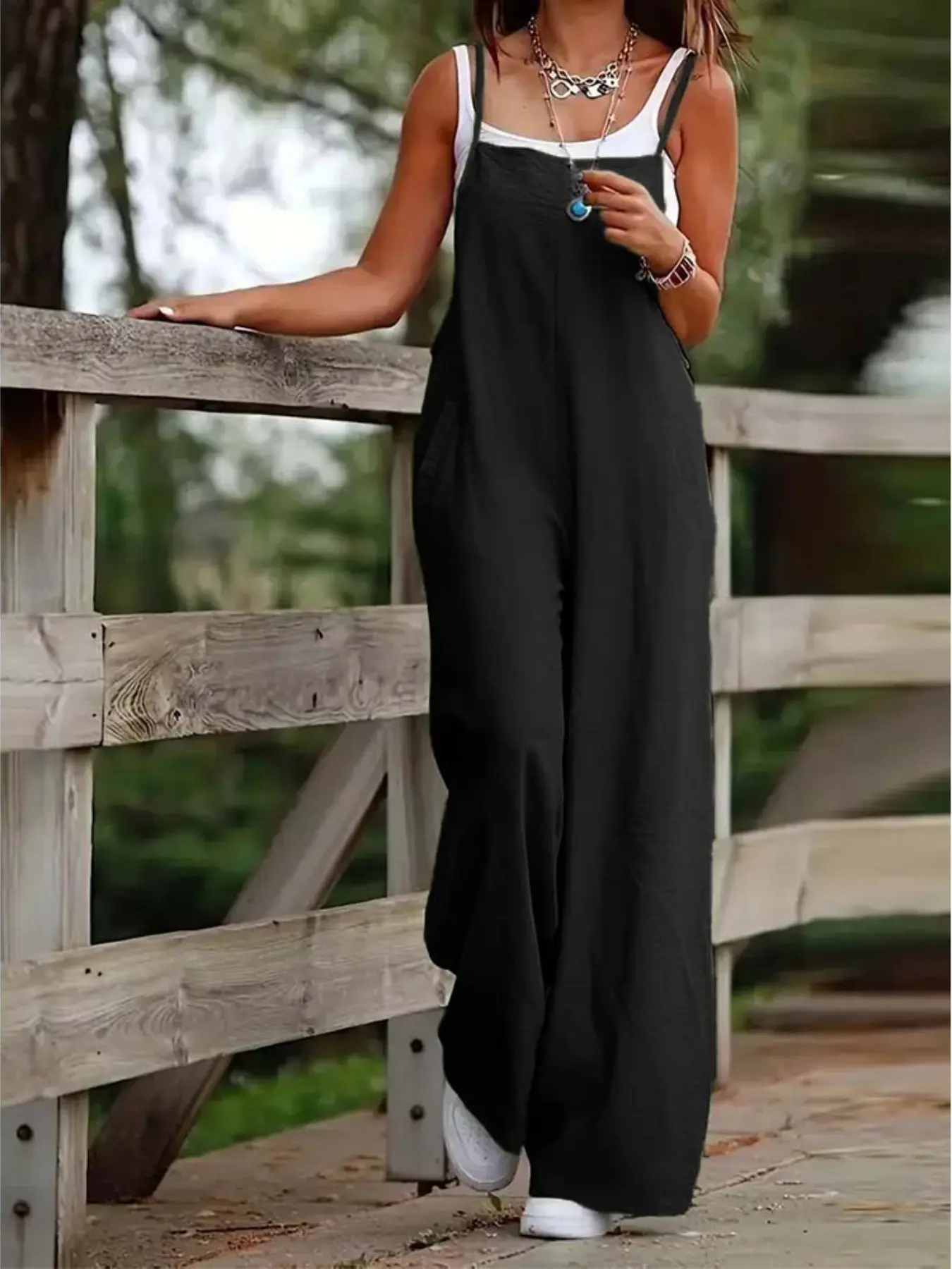 Women's Fashion Casual Suspenders Spalet Strap Jumpsuit Overalls with Pockets, Breathable Fabric for Beach, Casual, Party, Outdoor - Elegant Full Machine Wash, Casualwear, Pockets, Summer Fashion, Loose Comfortable Fit, Suspenders, Fashion Lovers