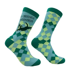 Women's Im Currently Unsupervised Socks Funny Sarcastic Dog Graphic Footwear Funny Graphic Socks Comfortable Fitted Spandex Cotton