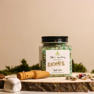 Healing Riches Bath Salts for Abundance Money Drawing & Saver Herbal Soak Blend with Dead Sea Salt & Essential Oils