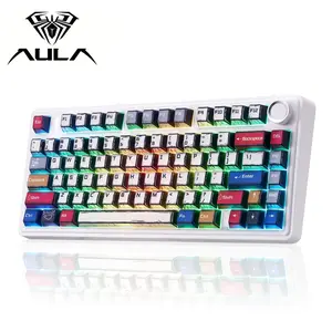 Aula F75 Mechanical Keyboard, Wireless RGB Backlit Gaming Keyboard w/Knob, Hot Swappable Custom Keyboards,Tri-Mode Bluetooth/2.4GHz/Type-C,  Manga Keycaps