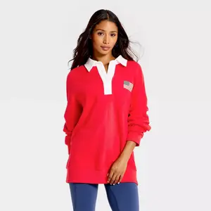 Women's Americana French Terry Polo Sweatshirt - JoyLab Red XXL