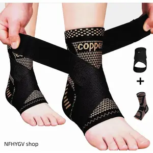 Ankle Braces, 2-Pack Copper Infused Adjustable Compression Ankle Sleeves For Achilles Tendonitis And Plantar Fasciitis, Support Guards To Relieve Ankle Swelling And Sprain Discomfort