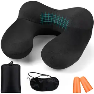 The inflatable aircraft neck pillow features an ultra-light design. It is a lightweight air pillow that fits well and provides support. It comes with a storage bag, eye mask and earplugs. It is a must-have for business trips and camping