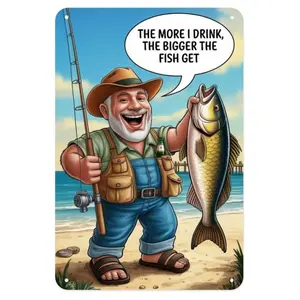 Fishing Tin Sign, Vintage Funny Fisherman Beer Metal Sign Print Room Funky Western Decor, Vintage Plaque Decoration