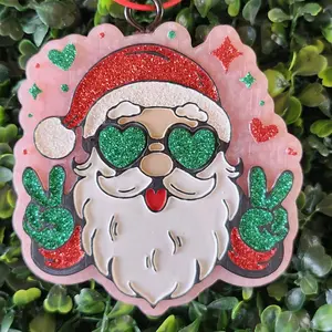 Peace Santa Car Freshie with Glitter Heart Sunglasses and Peace Signs for Festive Car Decor