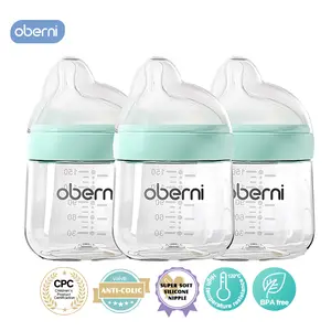 Oberni 5oz Anti-Colic Baby Bottles with Natural Response Nipples BPA-Free 100% Silicone & Polypropylene Clear Bottles for 0-6 Months Babies - Nursery