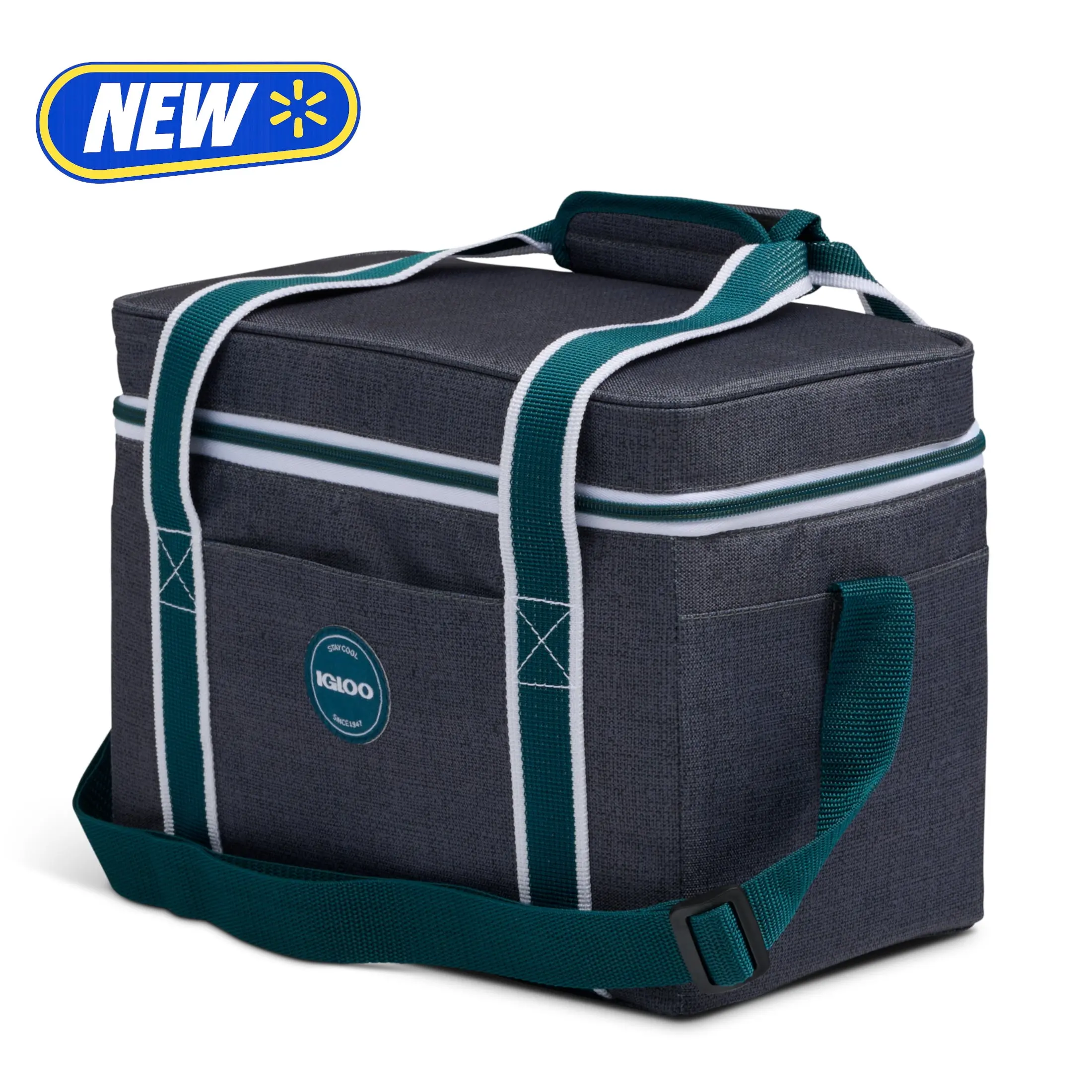 Igloo Heritage Soft-Sided Lunch Cooler Bag, 12 Can Capacity, Gray and Teal, Insulated Soft Cooler Keeps Food and Drink Cold Wherever You Are
