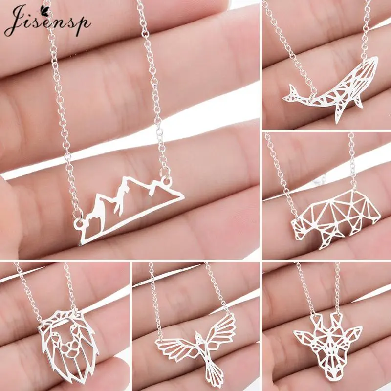 Simple Stainless Steel Mountain Necklaces for Women Daily Jewelry Cute Animal Whale Giraffe Lion Pendant Necklace Collier Femme