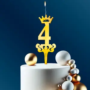 NUMBER '4' Food-Safe Gold Cake Topper Candle – Elegant and Reusable Decoration for Birthdays, Astrology-Themed Parties, and Celebrations