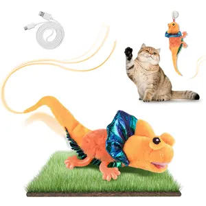 Migipaws Cat Toys, Touch Activated Flapping Chirping Lizard Kitten Toy with Catnip for Indoor Cats Kicker, Rechargeable