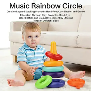 Children Rainbow Stackable Music Tower, Baby Educational Stacking Toy, Sensory Training Hand-Eye Coordination, Infant Enlightenment Toy