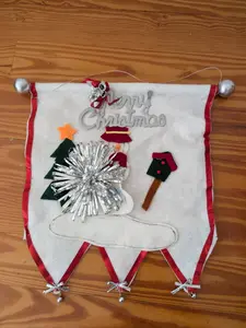 Handmade Felt Christmas Banner from Unknown -  Holiday Decor (Felt, Tinsel Wall Banner, Handmade, Craft, Kitsch, White, Red, Silver)