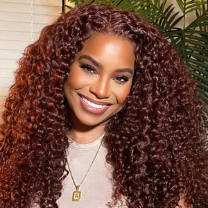 【Clearance Sale】Reddish Brown Water Wavy/Body Wave Wig 13x6 Hd Transparent Lace Frontal Wigs with Pre Plucked Baby Hair Kinky Curly Bob