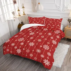 Red Snowflake Comforter Set, Christmas Themed Bedding Set with Digital Print, Cozy Quilted Design Perfect for Holiday Decor, Bring Festive Warmth to Your Bedroom or Guest Room, with 1 or 2 Pillowcase No Pillow Core
