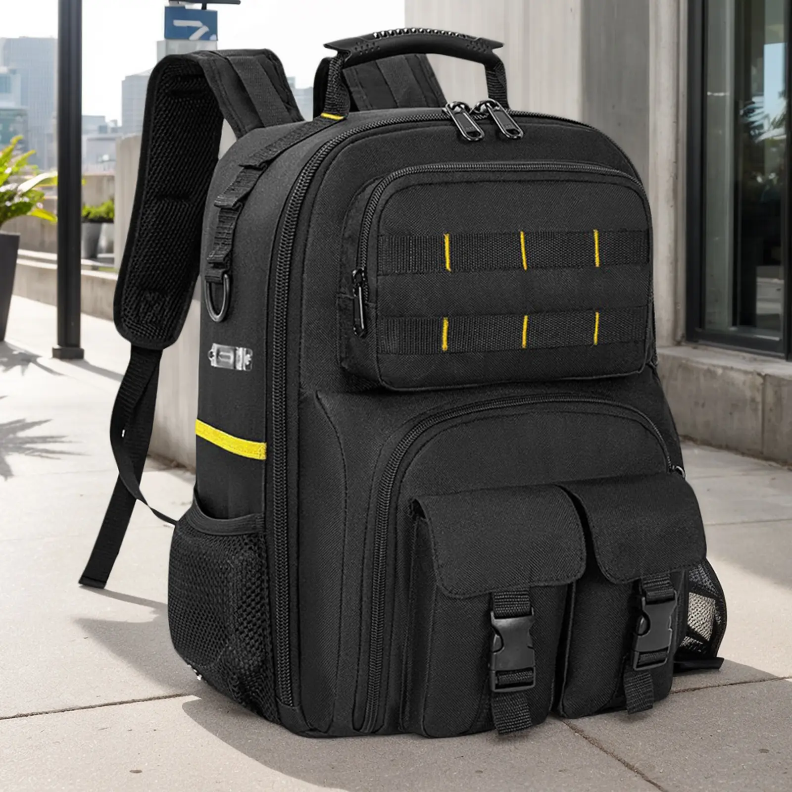 Heavy-Duty Electrician Backpack Wear Resist Multi-Compartment Organizer Bag Large Capacity Professional Work Shoulder Bag for Construction Contractors Plumbing, Work Bags, Bags For Work