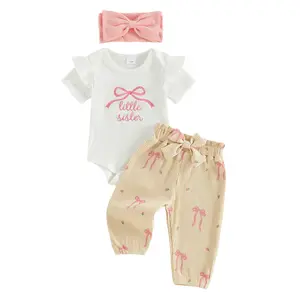 Newborn Outfit Preemie Clothes 0 3 6 Month Baby Girl Coming Home Outfits Ribbed Romper And Pants Headband Gift Set