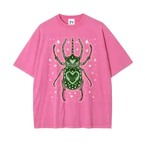 Green Heart Beetle Oversize Unisex Washed T-Shirt for Women and Men's Unisex Fit Batik Cotton Oversize Streetwear Menswear  Super Soft Pre-Shrunk