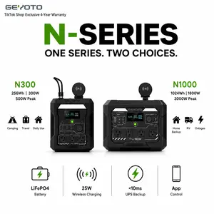 【GEYOTO N Series Portable Power Station】N300 Go Pack & N1000 Storm Ready | LiFePO4 Battery | 300W–1800W Pure Sine Wave Output | 25W Qi2 Wireless Charging | <10ms UPS | Smart App Control | Fast Recharge for Camping, RV, Home Backup & Emergency Power