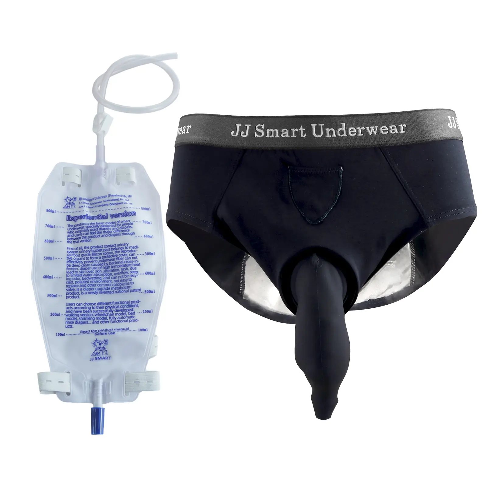 Men's External Catheter for Elderly Incontinence - Wearable Latex Urinary Collector with 800ml Spill-Proof Silicone Storage Bag for Nighttime Use