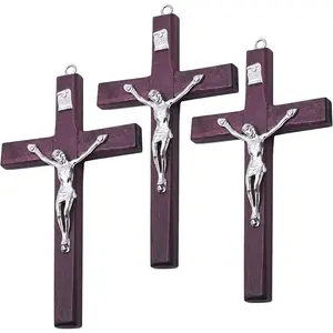 Catholic Crucifix Wall Cross 3 Pack, Small Wooden Cross with  for  Decor, 4.7 inches