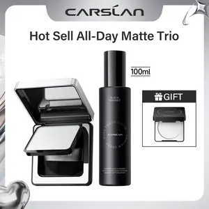 [2.0]CARSLAN Black Magnet Soft Focus Powder+Liquid Powder Makeup Setting Spray, 24HLongglasting, Oil Control, Waterproof, Sweatproof, Poreless Summer Hot Sell All Day Matte Trio
