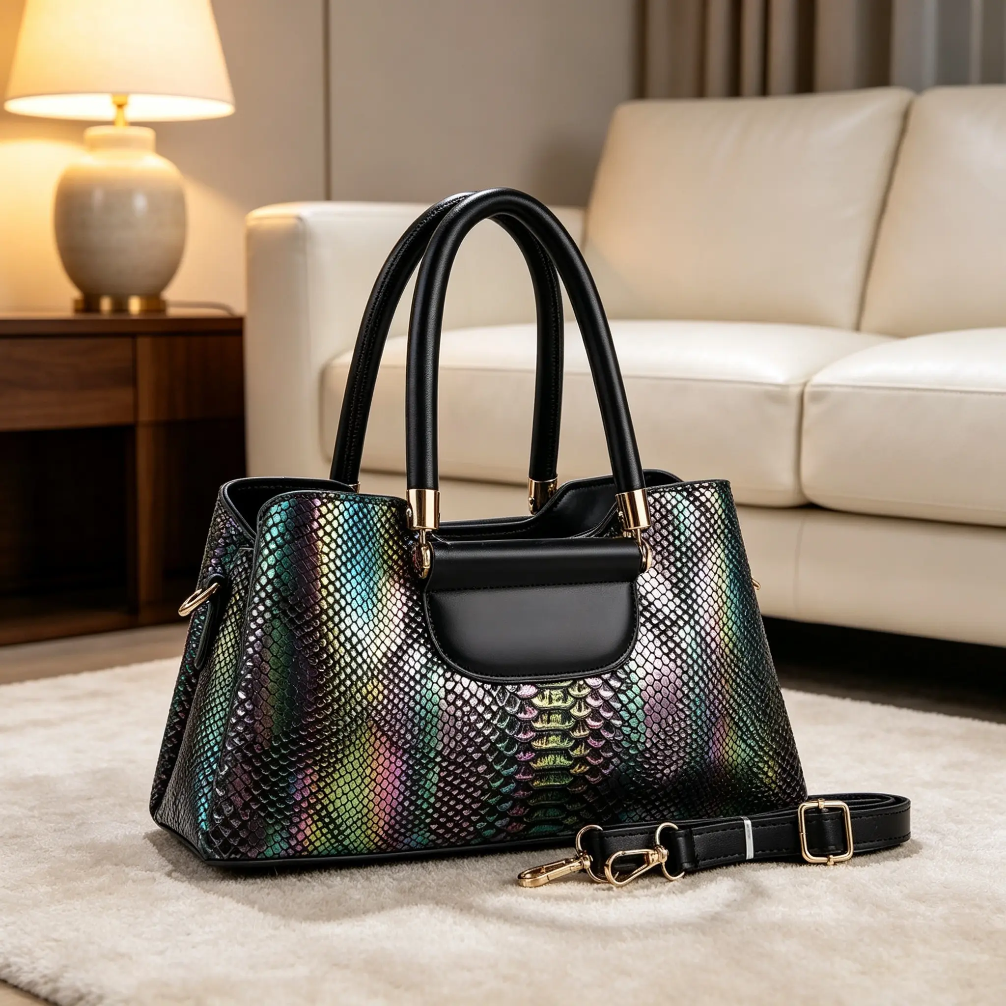 Fashionable retro snake-print crossbody bag, multifunctional large-capacity handbag, stylish design, suitable for travel and shopping