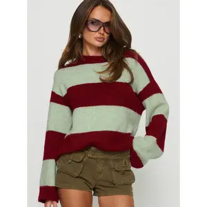 Nesha Fluffy Knit Sweater Red / Blue Stripe