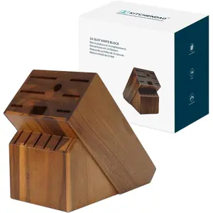 14 Slot Acacia   Block without , Universal  Holder for Kitchen, Holding Multiple Types of , Countertop Butcher Block  Stand for Easy Kitchen Storage