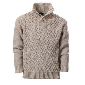 Gioberti Boy's Mock Neck Pullover Knitted Sweater, Stone, Size 10