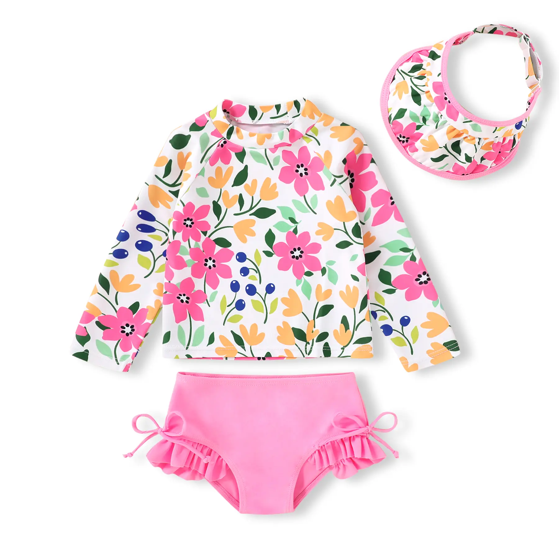 Toddler Baby Girls Swimsuit Long Sleeve Bathing Suit Rash Guard Swim Suit Bikini Set UPF 50+