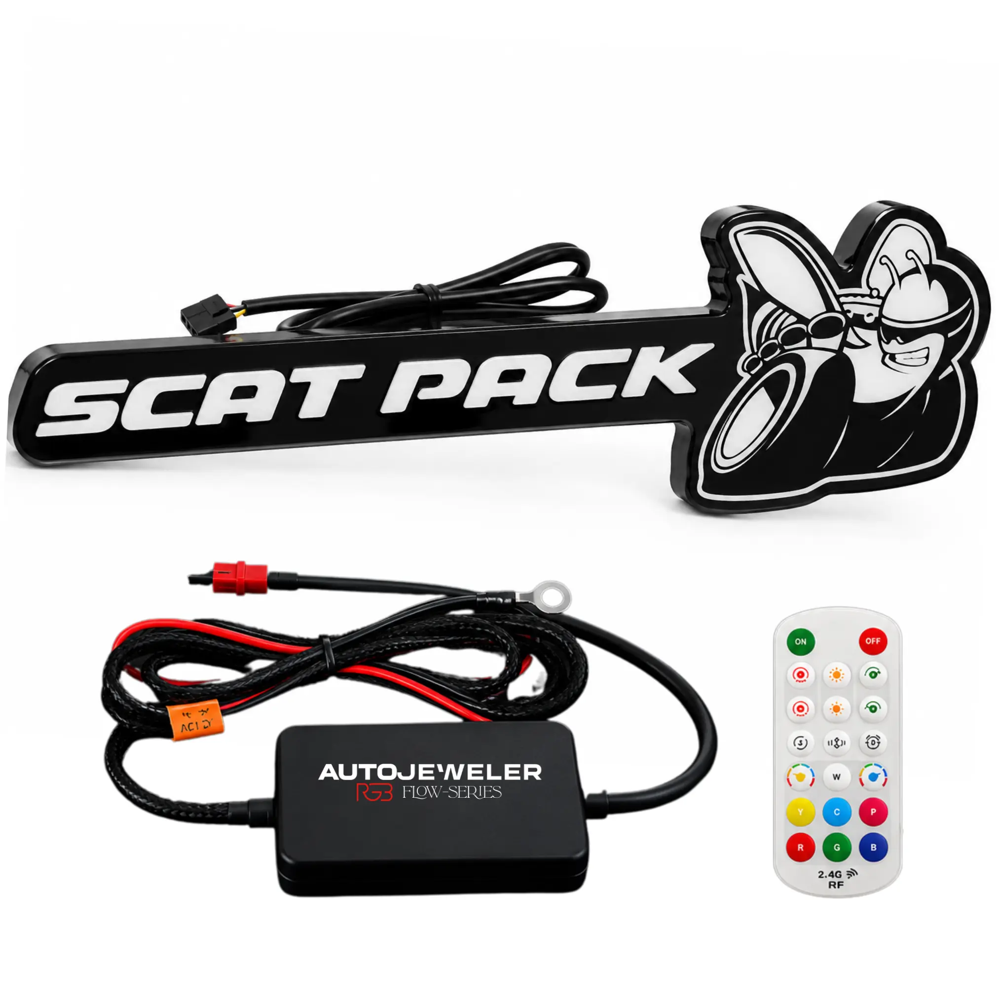 AutoJeweler Scat Pack RGB Flow Series LED Grille Emblem - Bluetooth App & Remote Control, Multicolor Automotive Replacement Body Part Decoration Accessory
