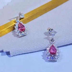 K18 GOLD plated SV925 genuine natural RUBY earrings XH002