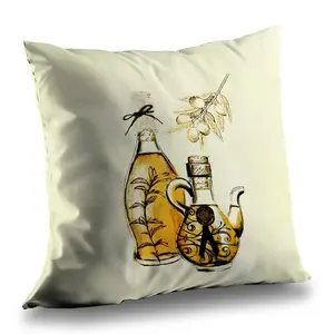 212 MAIN Poly Twill Throw Pillow, 20x20 in, Rustic Gastronomy Olive Oil Bottles Design, Ideal Gift for Food Lovers, Living Space Decoration, C1PT2020GIWSWS