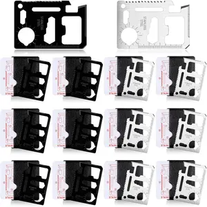 24 Sets 11 in 1 Credit Card Fathers Day Christmas Men Gift Multipurpose Wallet Tool Christmas Bottle Opener for Men Birthday Dad(Black, Silver)