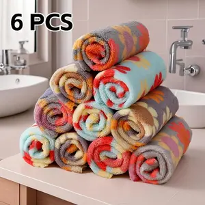Multicolor Boho Style Floral Pattern Towel Set, 6 Counts/set Soft Absorbent Flower Hand Towel, Quick-drying Super Absorbent Towel for Home Bathroom Dormitory Hotel Salon, Flower, Absorbent Thickened Decorative Towels