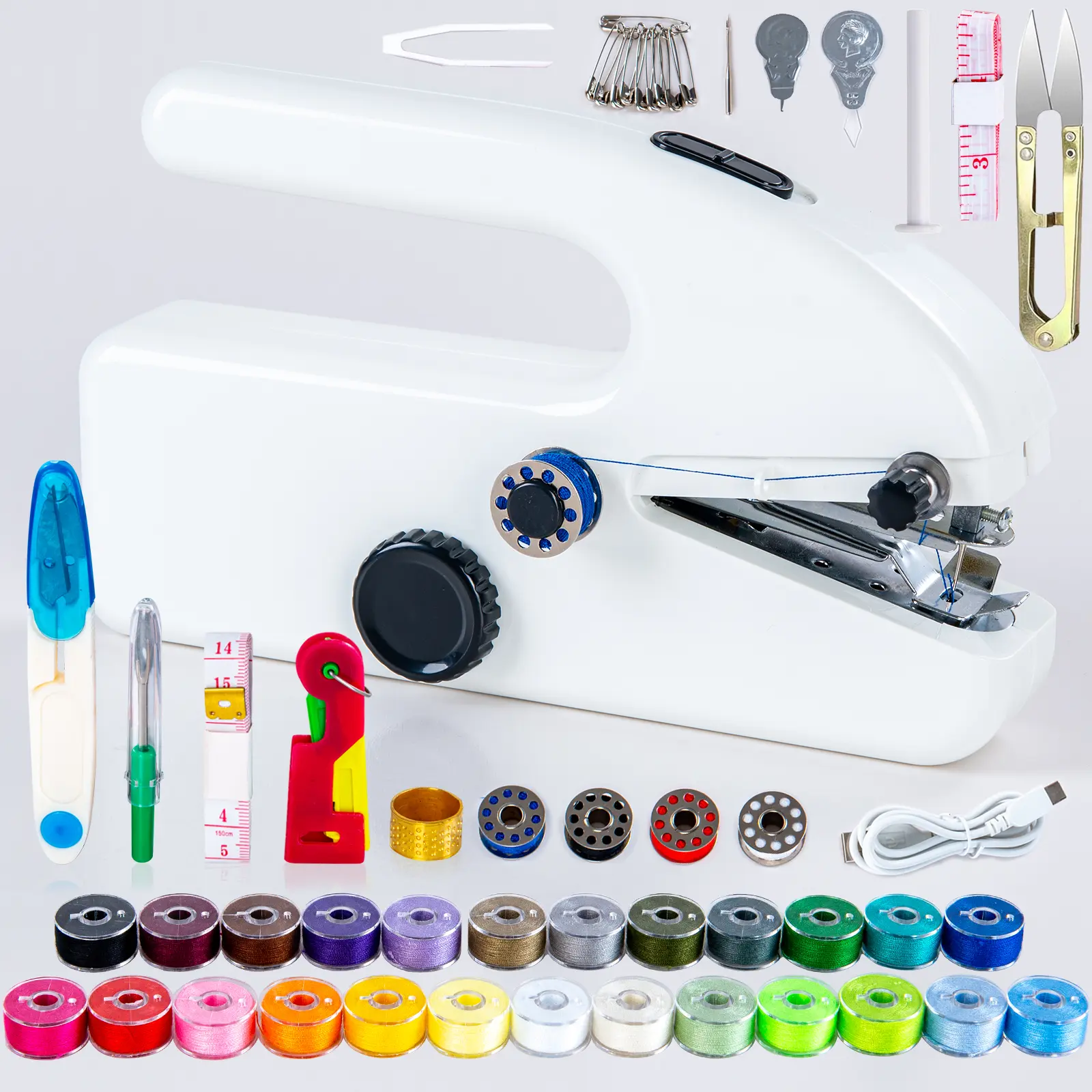 Portable Mini Handheld Dual-Powered Sewing Machine Package with 25-Color Spools, 2 Speed Modes, Simple Operation, Fast Sewing for Beginner Clothing & Fabric Repair