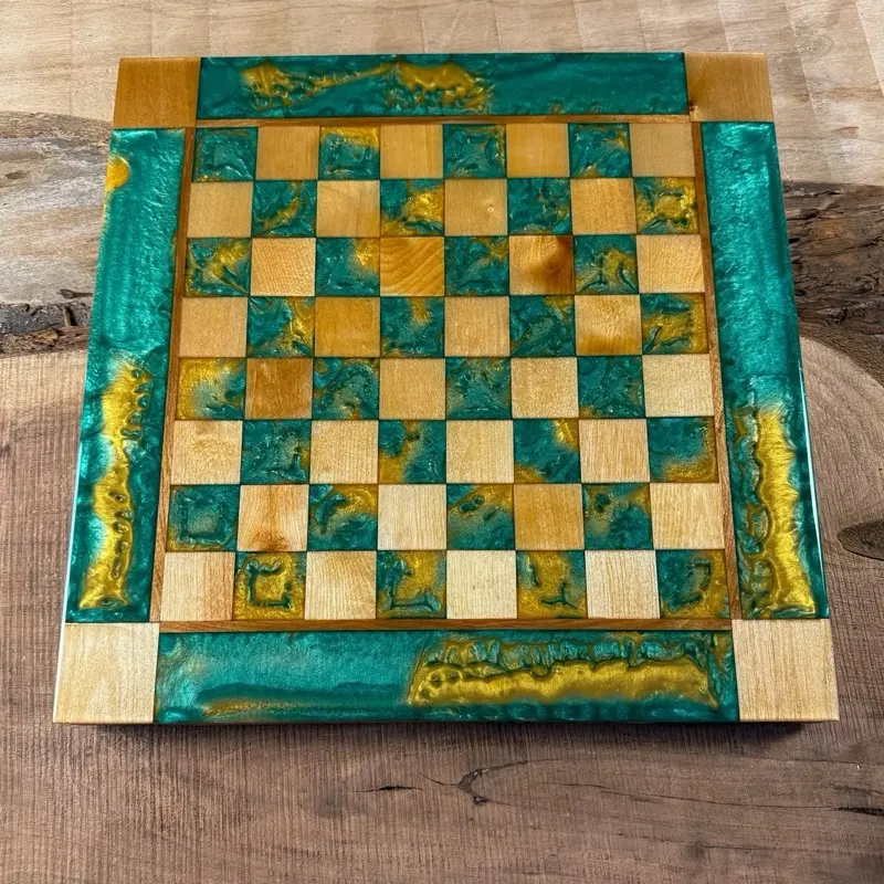 Golden Jungle Green Maple Wood Chess Board (INCLUDES GLASS PIECES)