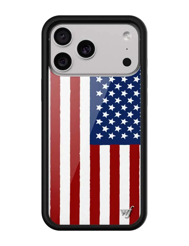 American Flag | Limited Edition Trendy iPhone Case | Raised Protective Black Bumper | Women Owned Small Business | Red and White Stripes Dark Blue White Stars American Flag Aesthetic Design | Safety Casing Protective | Gift for Her