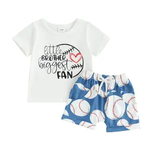 Kids Toddler Baby Boys Baseball Outfits Set Short Sleeve Letters Print T-shirt Tops with Baseball Print Shorts Summer Clothes Set