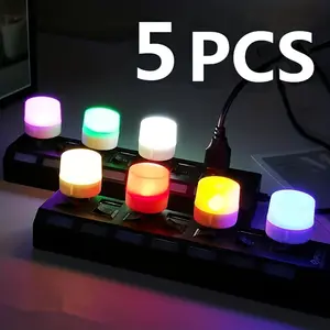 5 PCS USB Small Night Light Mini Creative Portable Soft Light Eye Care LED Small Round Light Available For Student Dormitory Bedside Light USB Plug In