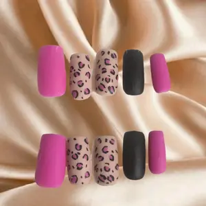 Pink Black Tan Cheetah Print Press On Nails (For Flat Bed Nails) MEDIUM SQUARE LENGTH (Width Sizing Selections)