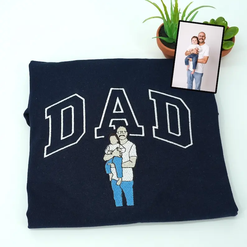 [Custom] Embroidered Dad Sweatshirt with Photo | Fathers Day or Birthday Gift for Dad | Personalized Dad and Son Hoodie | Portrait Shirt