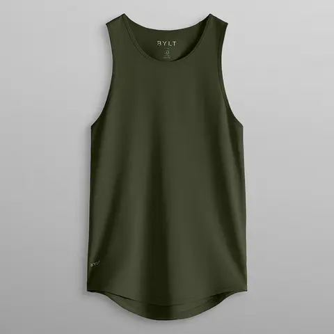 BYLT Basics LUX Menswear Round Drop-Cut Sleeveless Slim-Fit Tank Top - 4-Way Stretch Fabric, Lightweight, Solid, Holds Its Shape, Machine Washable, Casual Wear for Backyard Grilling, Beach Afternoons
