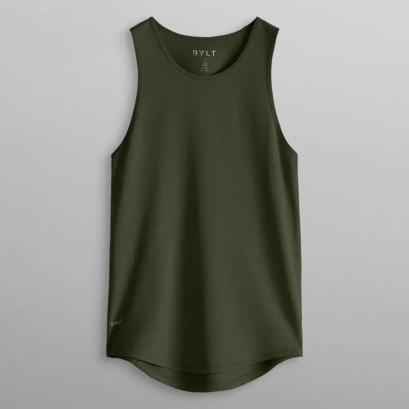 BYLT Basics LUX Menswear Round Drop-Cut Sleeveless Slim-Fit Tank Top - 4-Way Stretch Fabric, Lightweight, Solid, Holds Its Shape, Machine Washable, Casual Wear for Backyard Grilling, Beach Afternoons