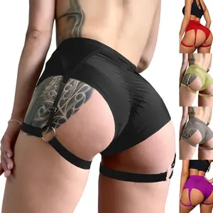 Danedvi Women's Booty Shorts with Garters High Waisted Biker Hot Pants Gym Cheeky Garter Running Shorts