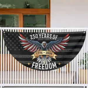 Patriotic Semicircle Flag for Yard, 250 Years of Freedom Eagle Bunting, American Independence Day Outdoor Decoration for 4th of July Memorial Day Veterans