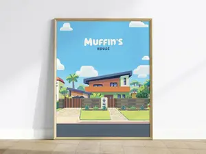 Bluey Muffin's House Poster | Kids Room Decor Wall Art | Framed or Unframed