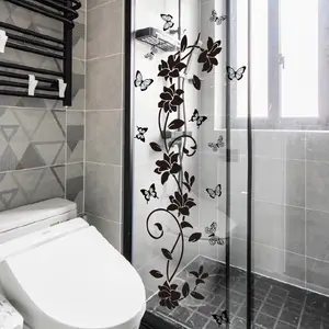 Modern Floral Butterfly Wall Sticker, Self-Adhesive PVC Decor for Bathroom and Bedroom, Reusable Matte Flower Pattern Ms1709-Yy