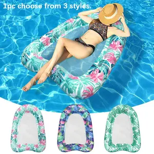 Inflatable Pool Lounge Chair with Mesh Seat, Tropical Leaf Flamingo Pattern Water Hammock, Essential for Summer Pool Parties & Beach Vacations